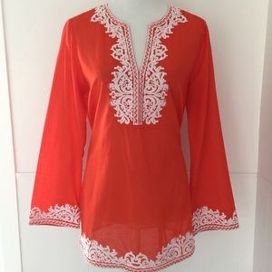 Michael Kors Womens Orange Embroidered Tunic Top M